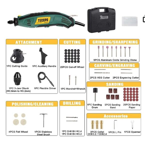 TECCPO Rotary Tool Kit | Multi-functional for Crafting Projects | New - Picture 6 of 8